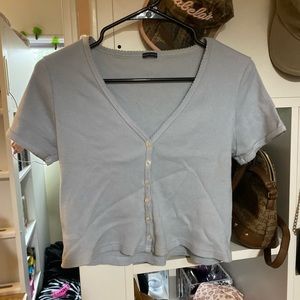 Brandy Melville Light Blue Cropped Button Up Top